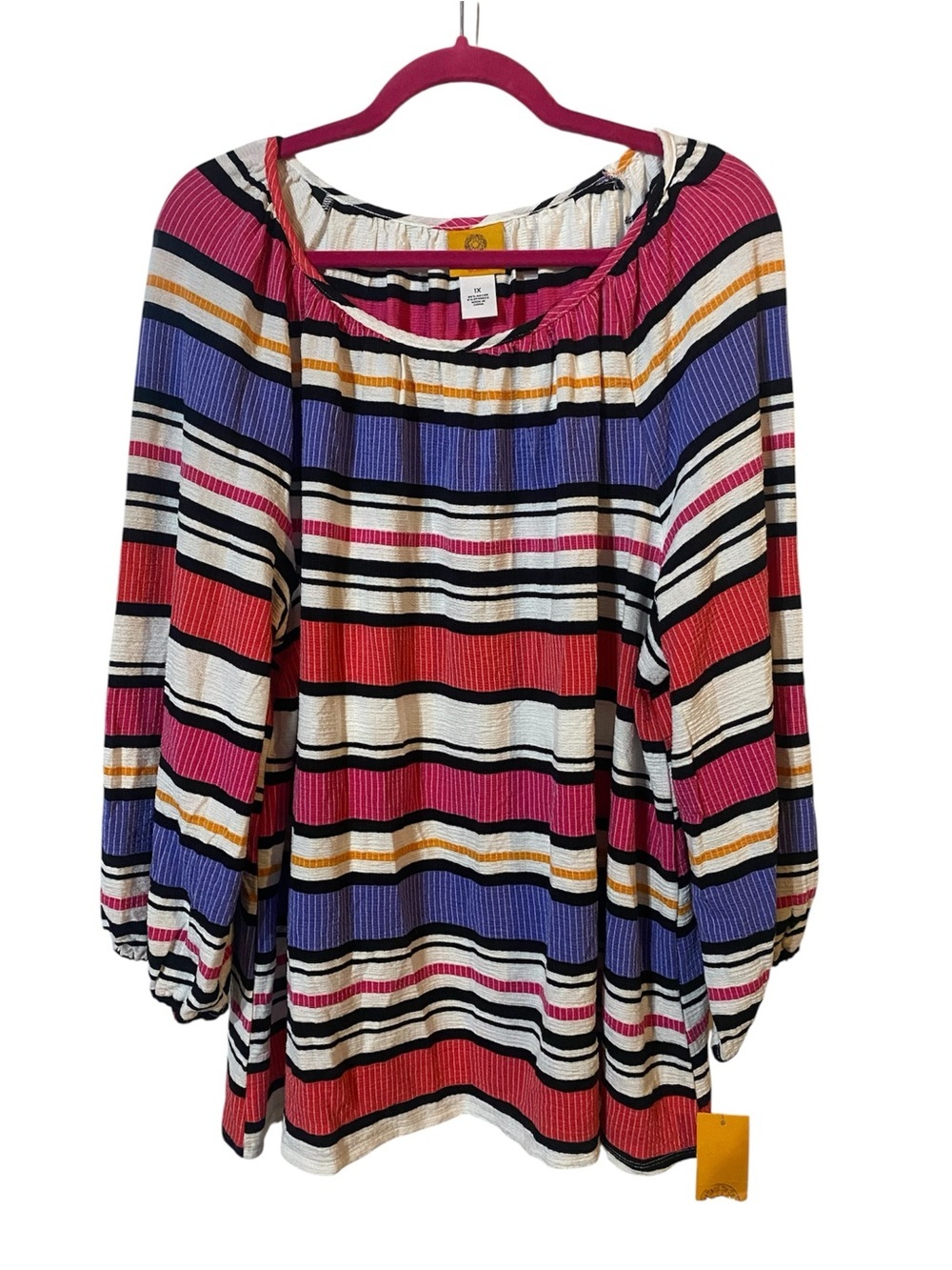 Ruby Rd Striped Tunic Blouse Plus Size 1X Stretchy Long Sleeve Breathable NWT